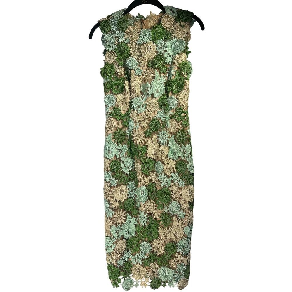 Anthropologie Sz 2 Dress Emerald Green Applique Floral Sleeveless Midi Dress - Picture 1 of 10